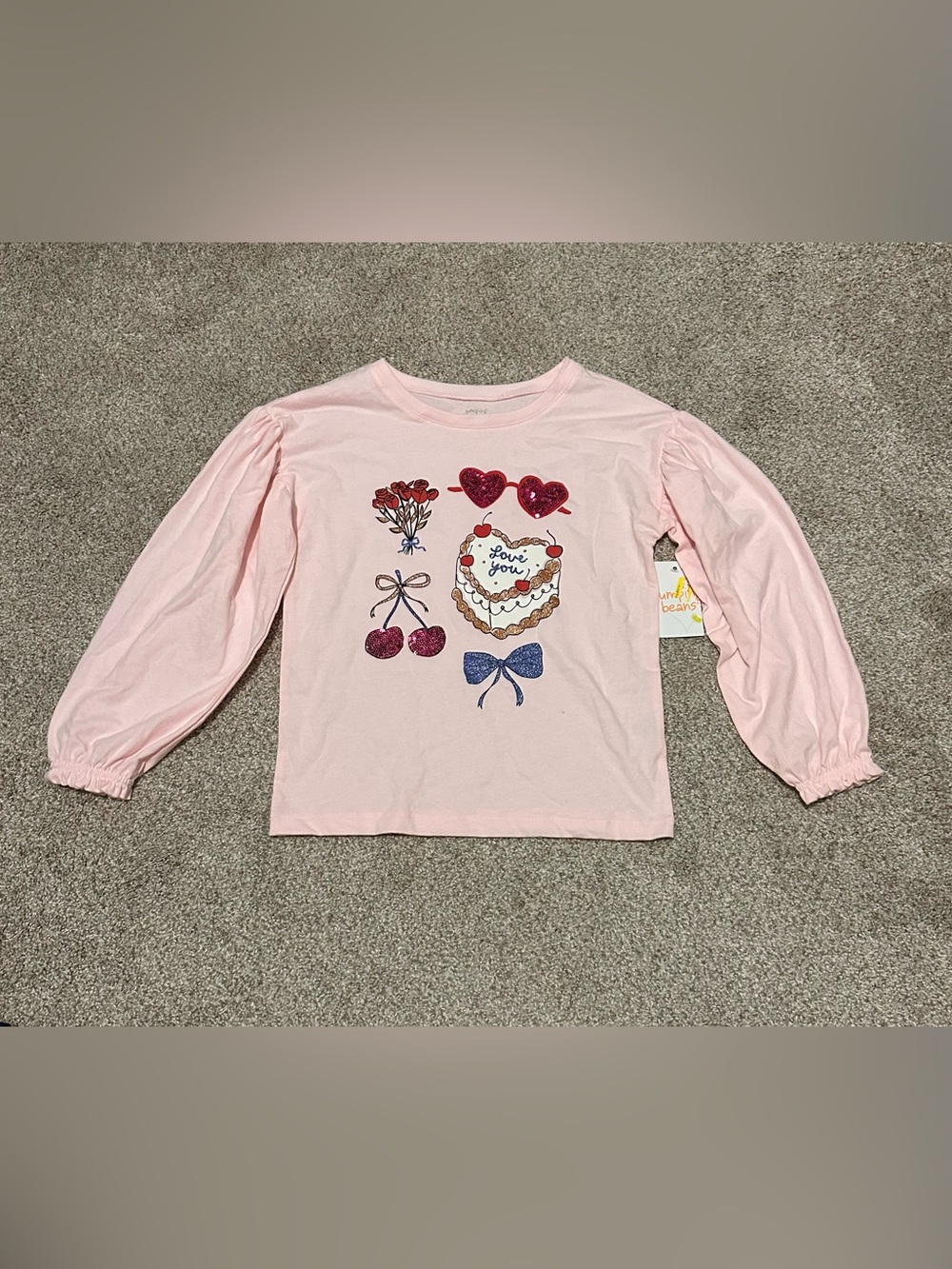 Kids Pink Long-Sleeve Heart & Cherry Sweater